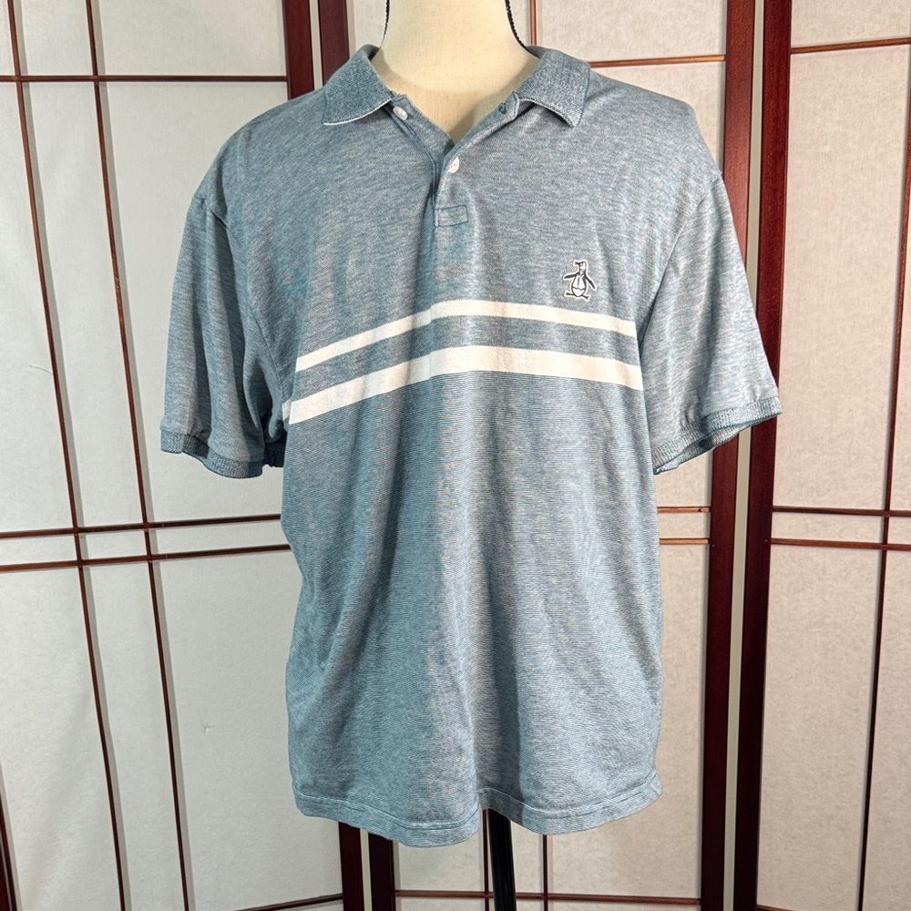 Original Penguin Men's Blue Polo with White Stripes